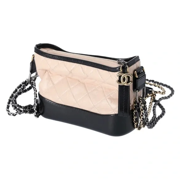 Chanel Small Gabrielle Hobo Bag Black Tan Beige Aged Calfskin Quilted Leather - Picture 3 of 12